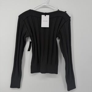 Low Classic Ribbed Boat Neck Sweater Charcoal Gray Women's Small‎ / One Size
